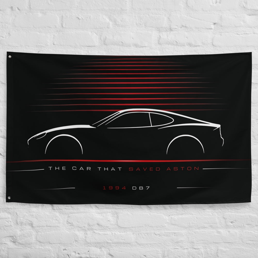 Aston Martin DB7 1994 car silhouette flag - White Brick Wall