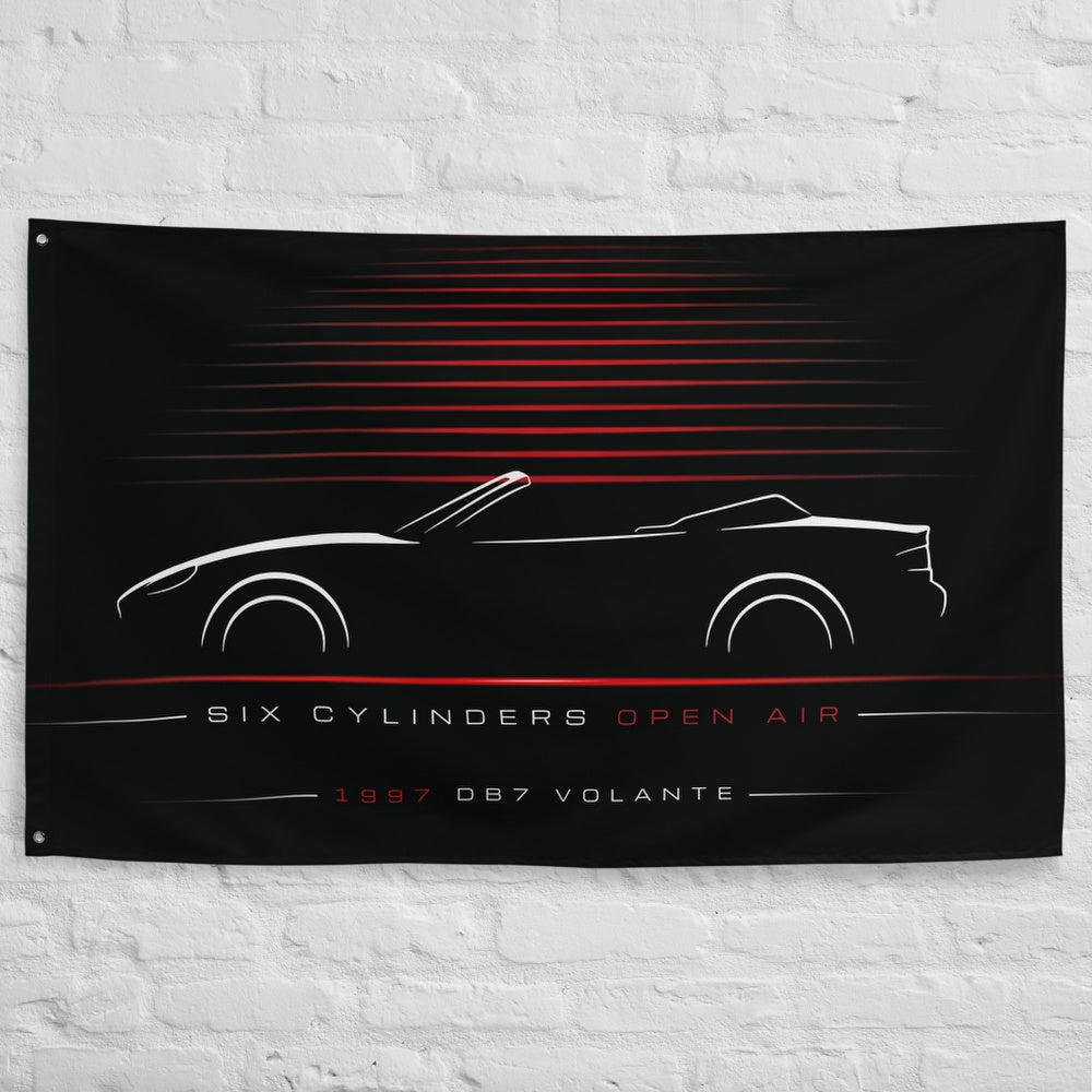 Aston Martin DB7 Volante 1997 car silhouette flag - White Brick Wall