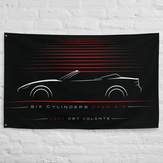 Aston Martin DB7 Volante 1997 car silhouette flag - White Brick Wall