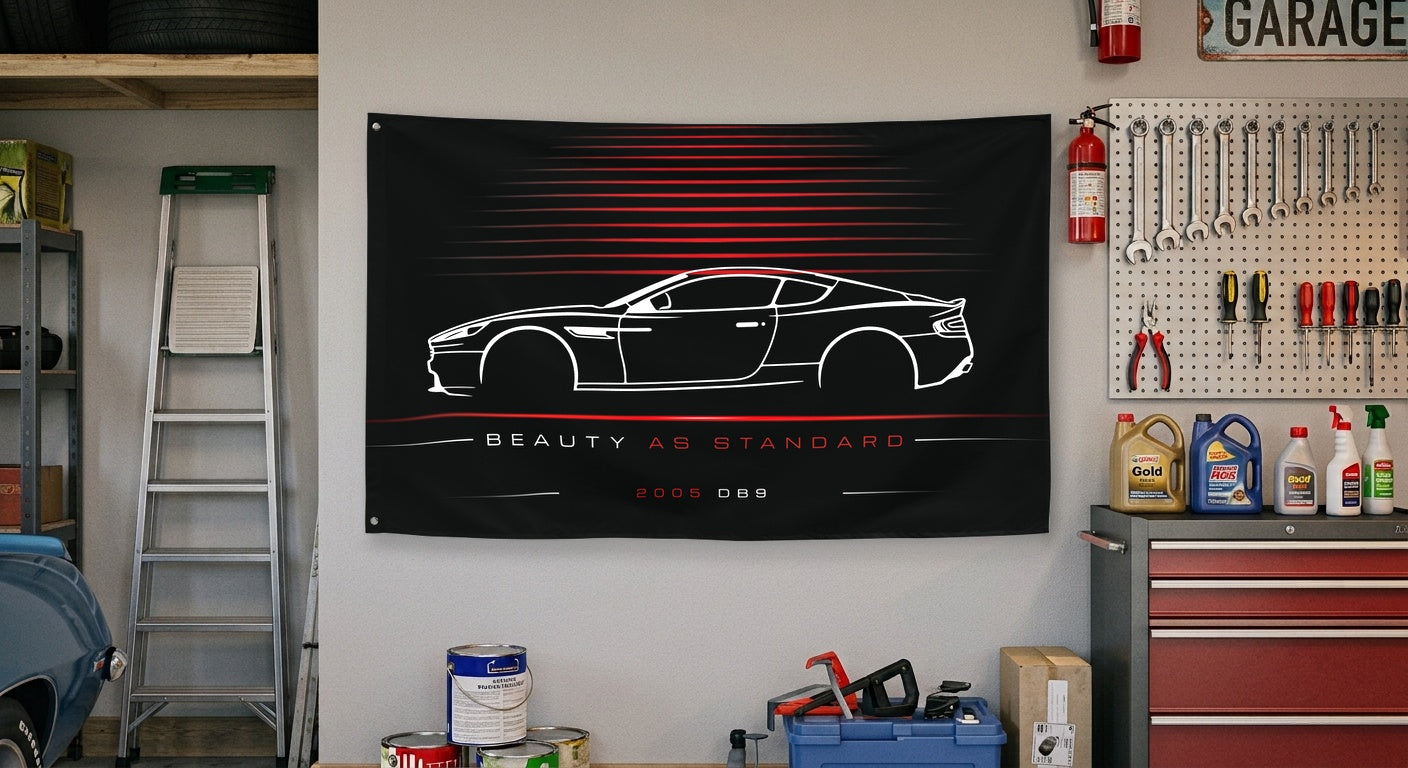 Aston Martin DB9 2005 car silhouette flag - Garage Wall