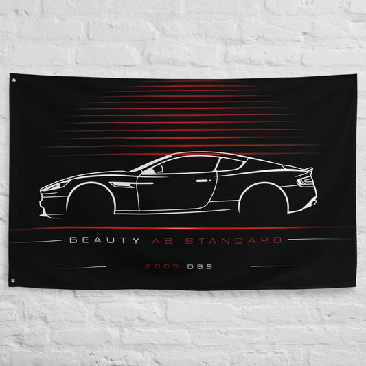 Aston Martin DB9 2005 car silhouette flag - White Brick Wall