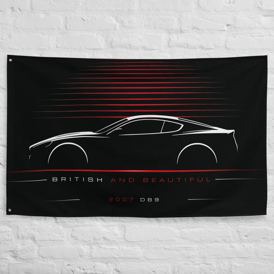 Aston Martin DB9 2007 car silhouette flag - White Brick Wall