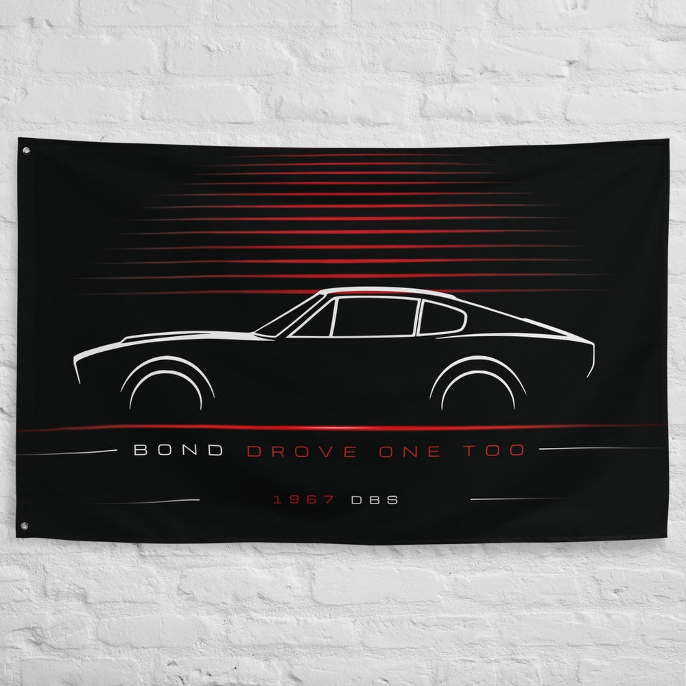 Aston Martin DBS 1967 car silhouette flag - White Brick Wall