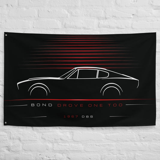 Aston Martin DBS 1967 car silhouette flag - White Brick Wall