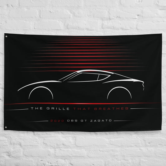 Aston Martin DBS GT Zagato 2020 car silhouette flag - White Brick Wall