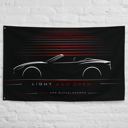 Aston Martin DBS Superleggera Volante 2020 car silhouette flag - White Brick Wall