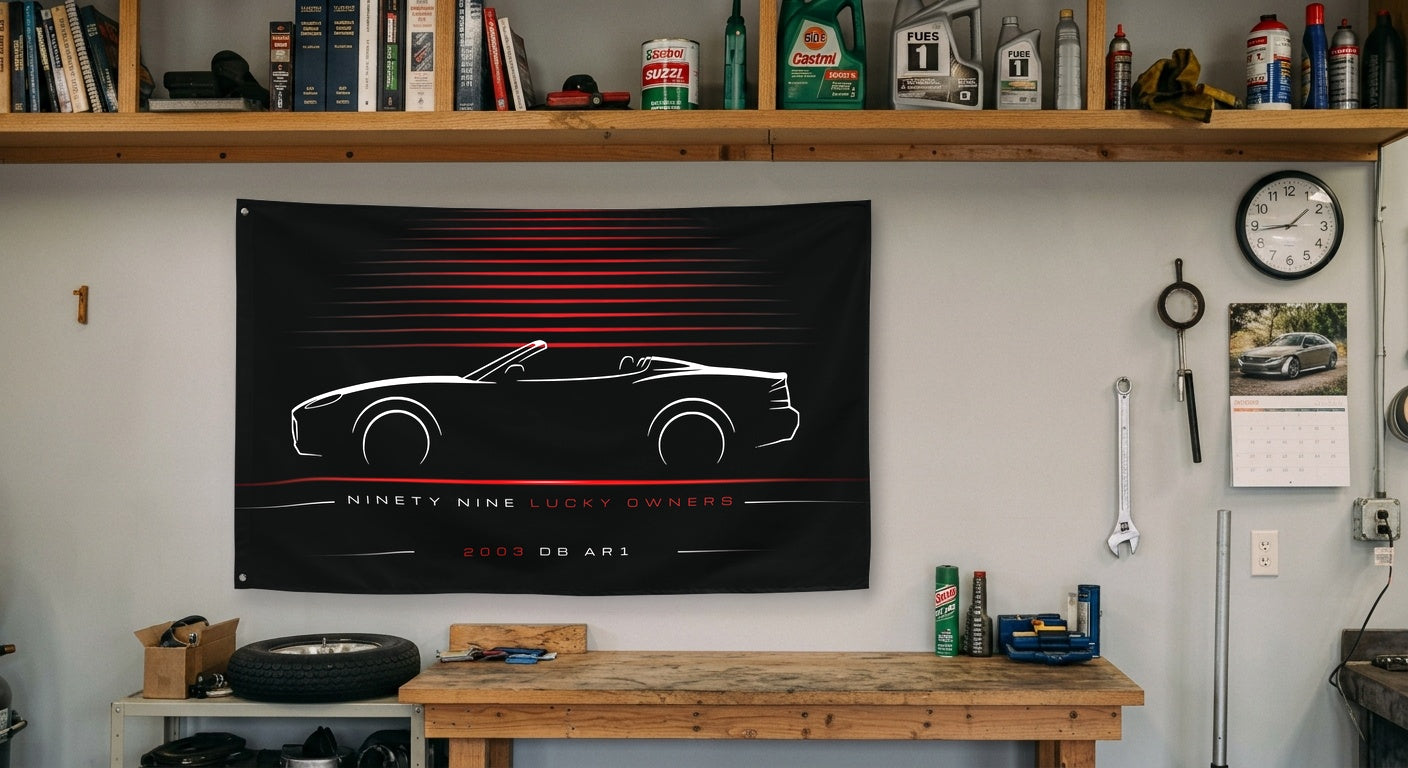 Aston Martin DB AR1 2003 car silhouette flag - Garage Workbench