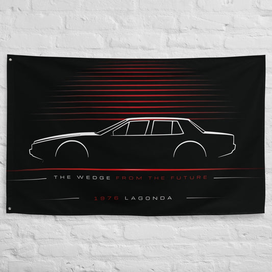 Aston Martin Lagonda 1976 car silhouette flag - White Brick Wall