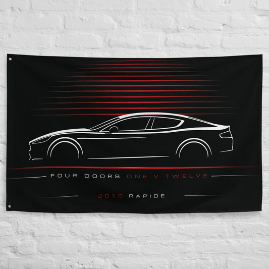 Aston Martin Rapide 2010 car silhouette flag - White Brick Wall