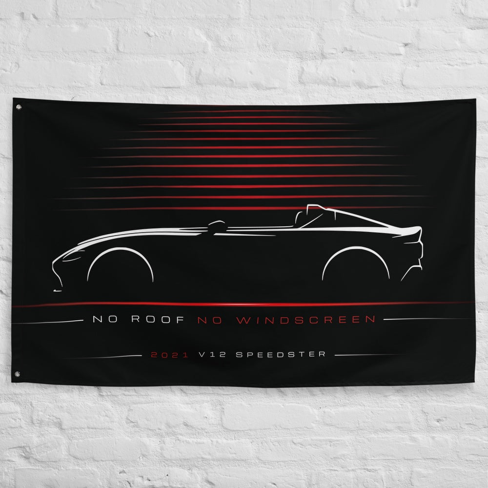 Aston Martin V12 Speedster 2021 car silhouette flag - White Brick Wall