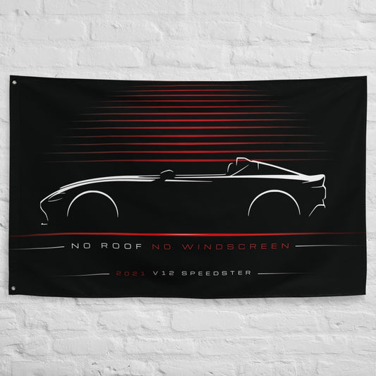 Aston Martin V12 Speedster 2021 car silhouette flag - White Brick Wall