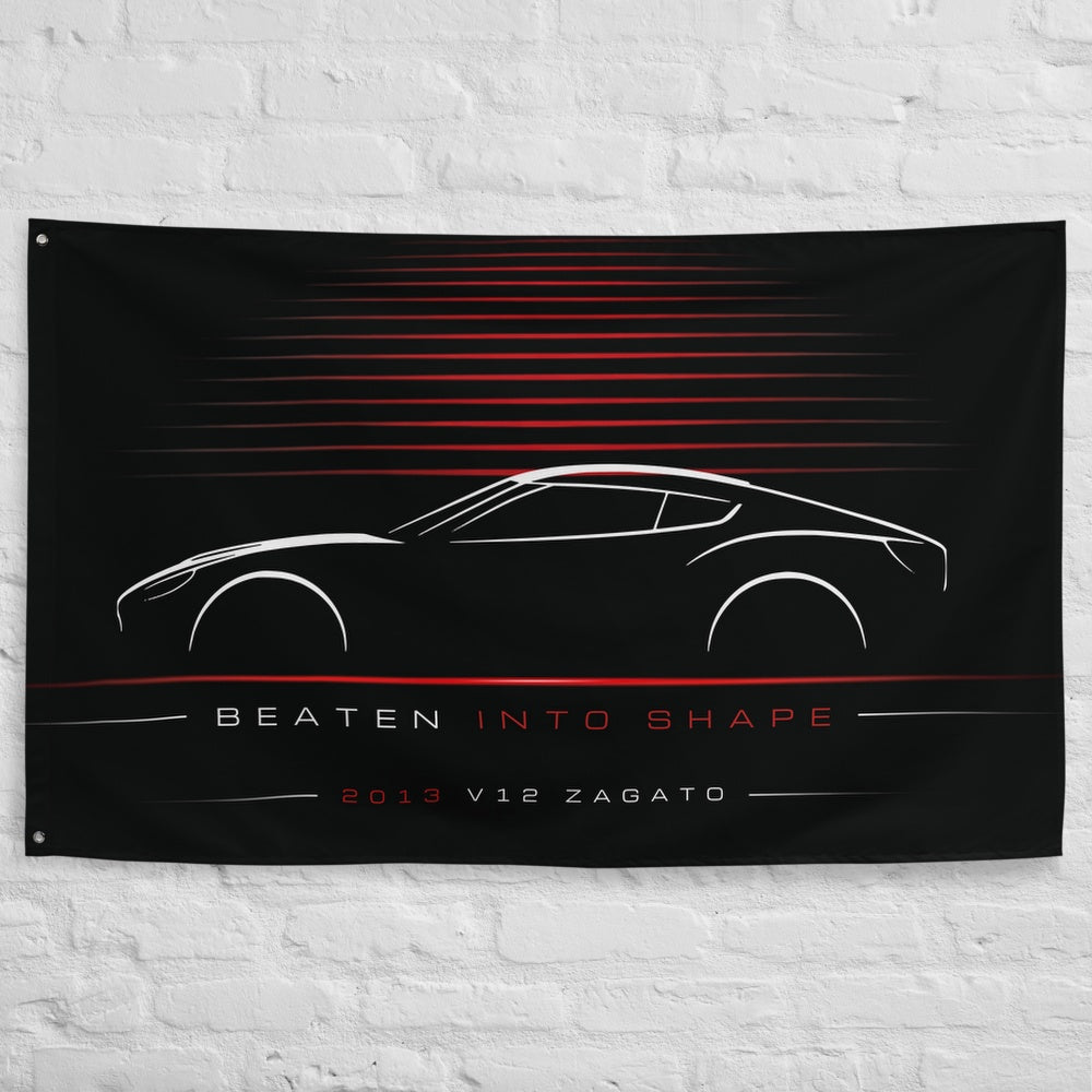 Aston Martin V12 Zagato 2013 car silhouette flag - White Brick Wall