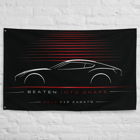 Aston Martin V12 Zagato 2013 car silhouette flag - White Brick Wall