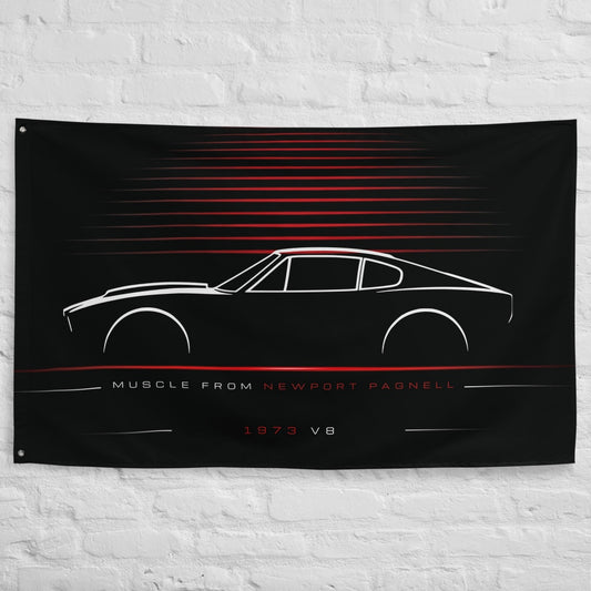 Aston Martin V8 1973 car silhouette flag - White Brick Wall