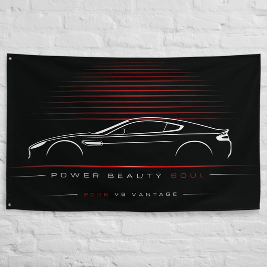 Aston Martin V8 Vantage 2006 car silhouette flag - White Brick Wall