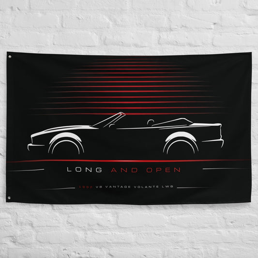 Aston Martin V8 Vantage Volante LWB 1992 car silhouette flag - White Brick Wall