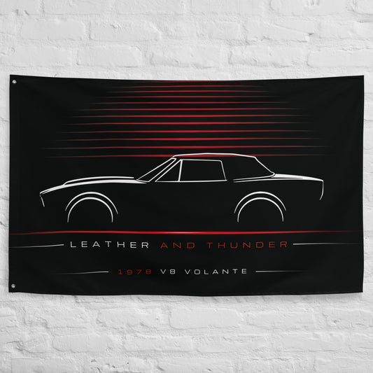 Aston Martin V8 Volante 1978 car silhouette flag - White Brick Wall