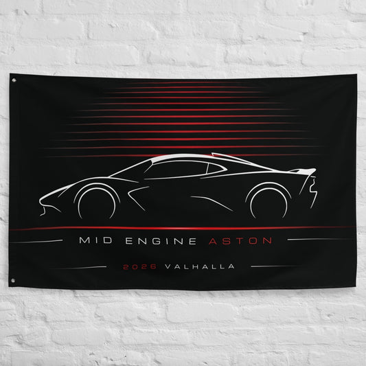 Aston Martin Valhalla 2026 car silhouette flag - White Brick Wall