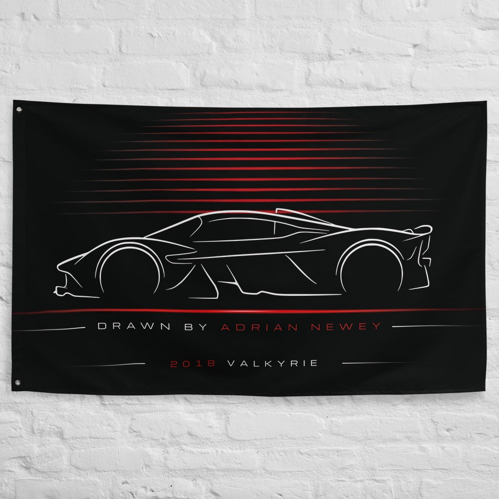 Aston Martin Valkyrie 2018 car silhouette flag - White Brick Wall