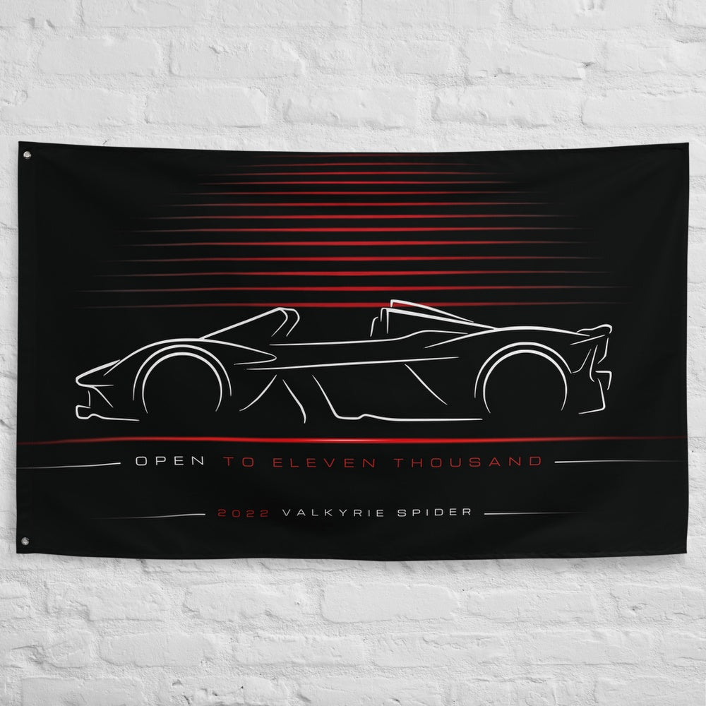 Aston Martin Valkyrie Spider 2022 car silhouette flag - White Brick Wall