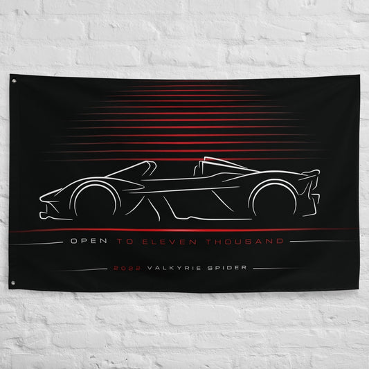 Aston Martin Valkyrie Spider 2022 car silhouette flag - White Brick Wall