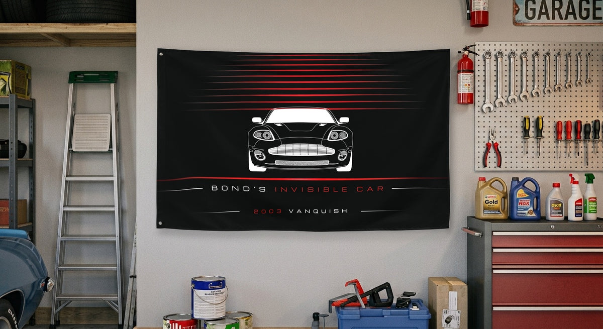 Aston Martin Vanquish 2003 car silhouette flag - Garage Wall