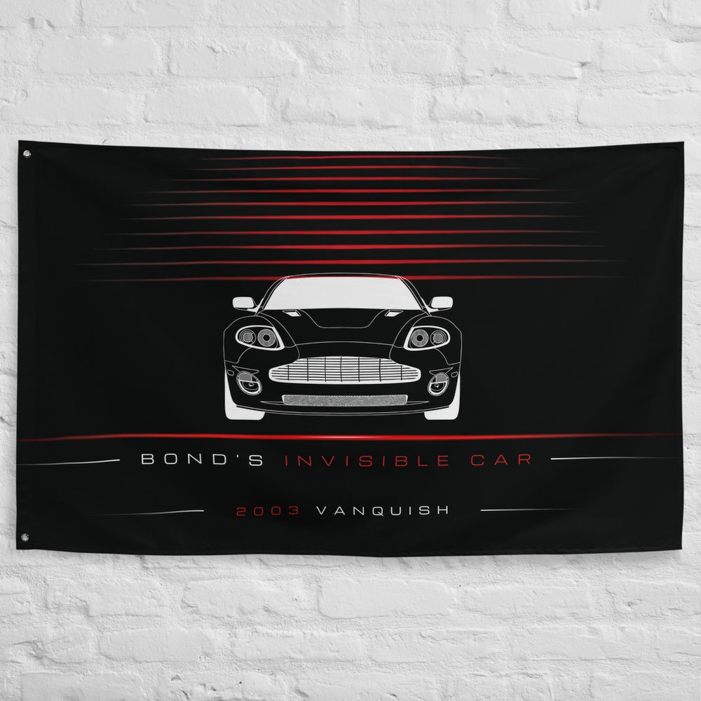 Aston Martin Vanquish 2003 car silhouette flag - White Brick Wall