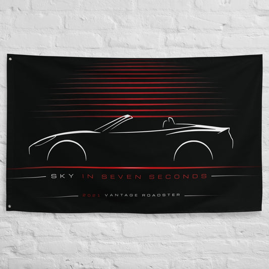 Aston Martin Vantage Roadster 2021 car silhouette flag - White Brick Wall