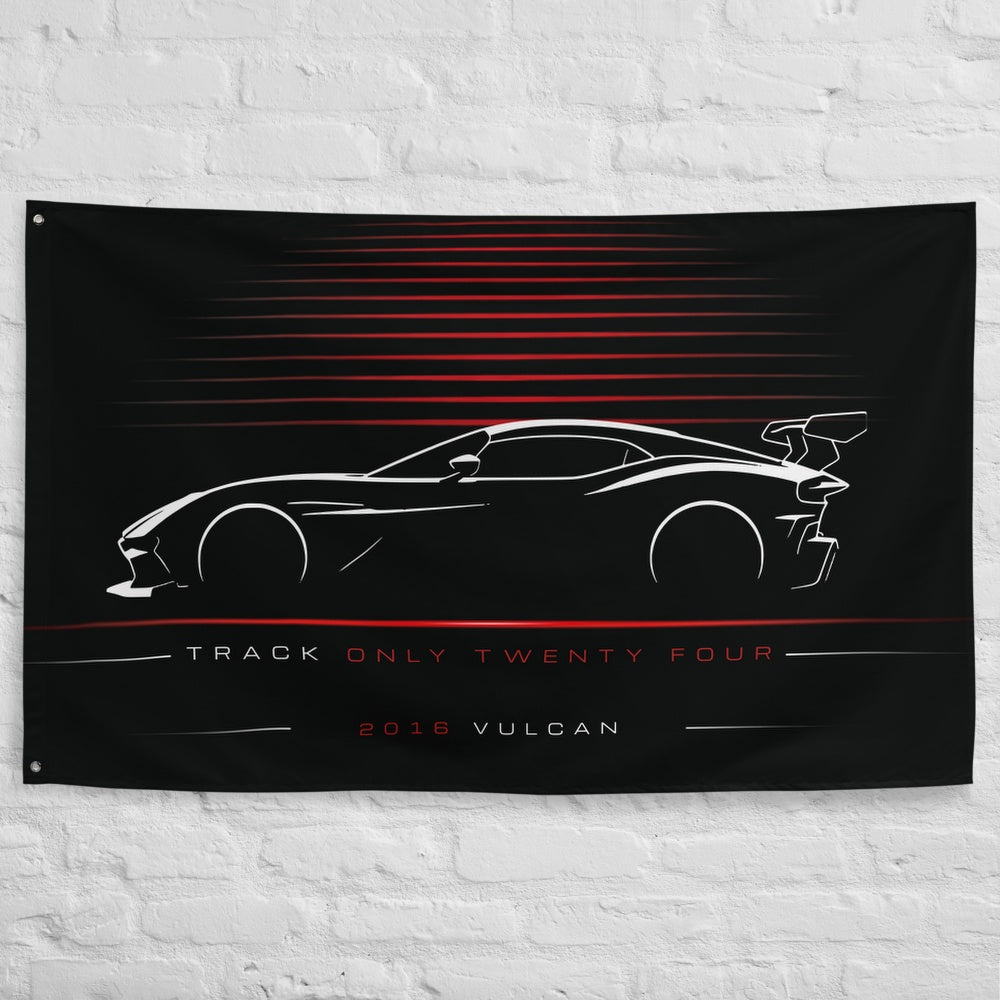 Aston Martin Vulcan 2016 car silhouette flag - White Brick Wall