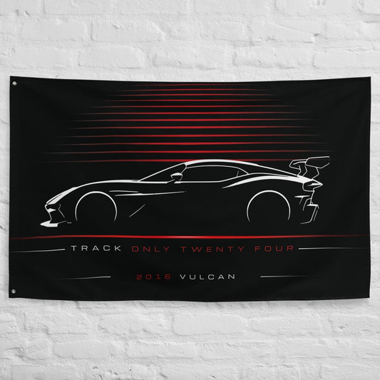 Aston Martin Vulcan 2016 car silhouette flag - White Brick Wall