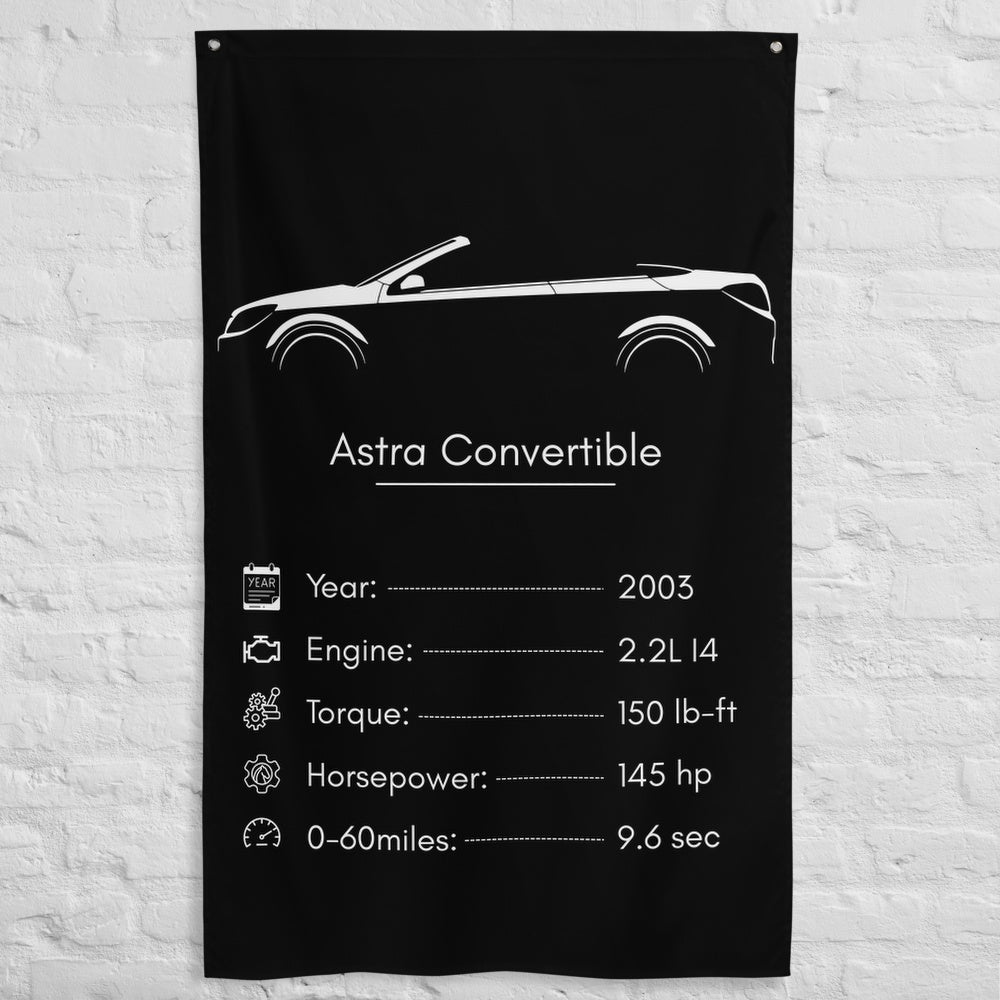 Holden Astra Convertible 2003 car silhouette spec flag - White Brick Wall