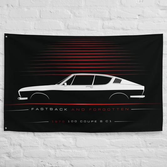 Audi 100 Coupe S C1 1970 car silhouette flag - White Brick Wall