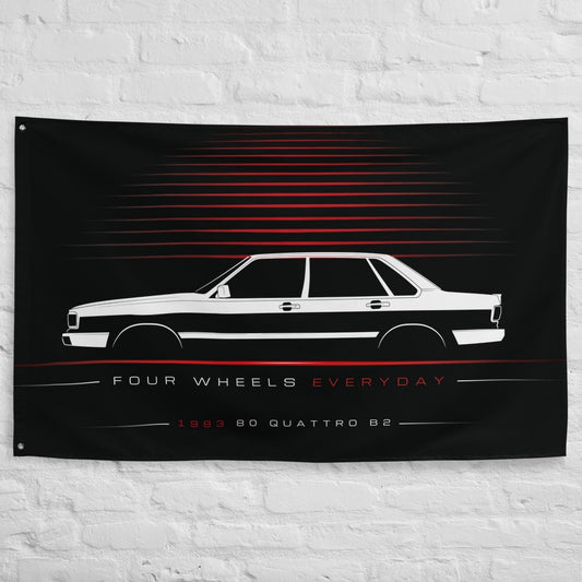 Audi 80 Quattro B2 1983 car silhouette flag - White Brick Wall