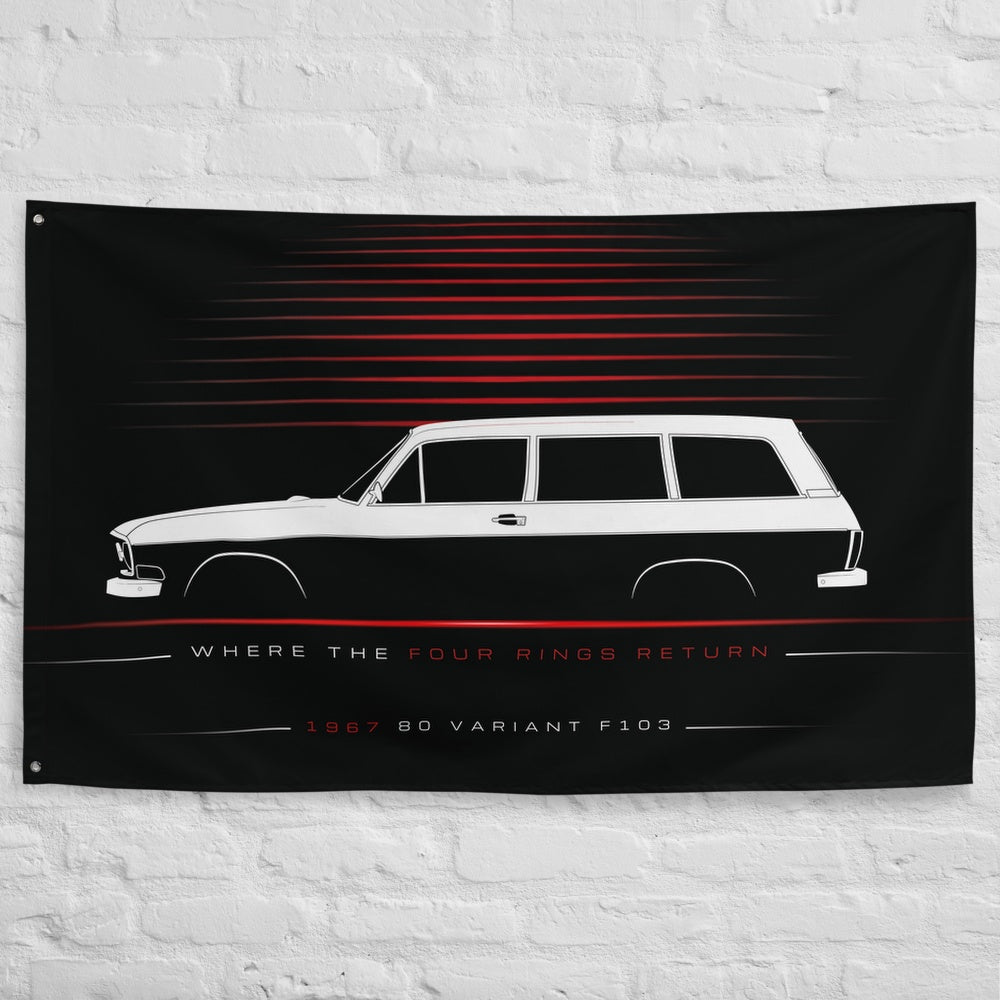 Audi 80 Variant F103 1967 car silhouette flag - White Brick Wall