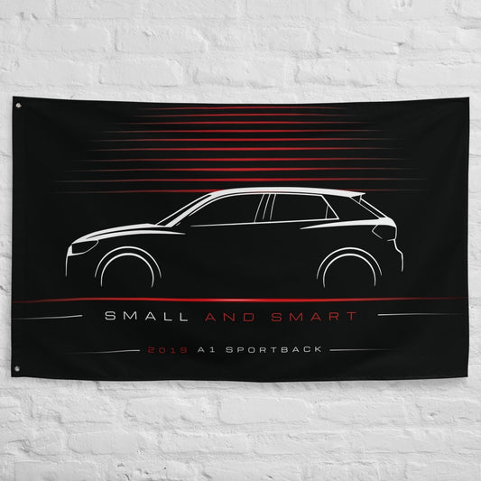 Audi A1 Sportback 2019 car silhouette flag - White Brick Wall