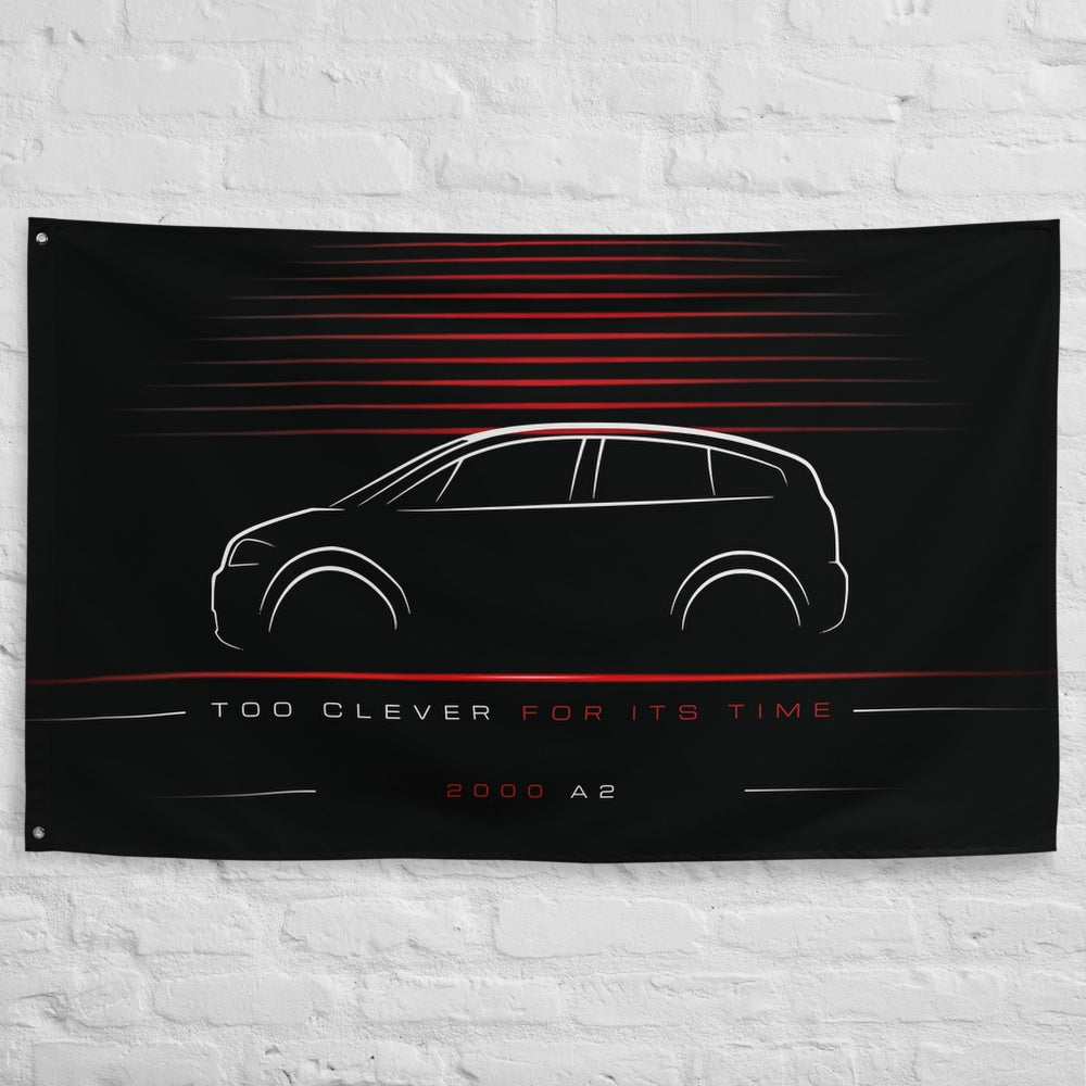 Audi A2 2000 car silhouette flag - White Brick Wall