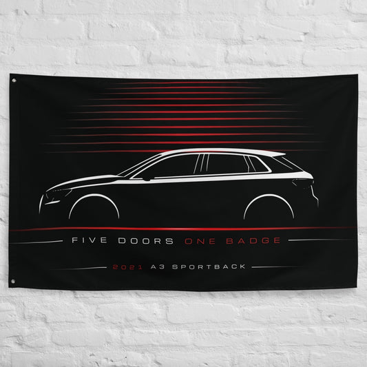 Audi A3 Sportback 2021 car silhouette flag - White Brick Wall