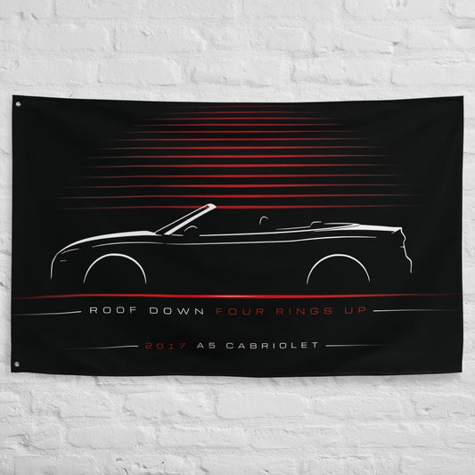 Audi A5 Cabriolet 2017 car silhouette flag - White Brick Wall