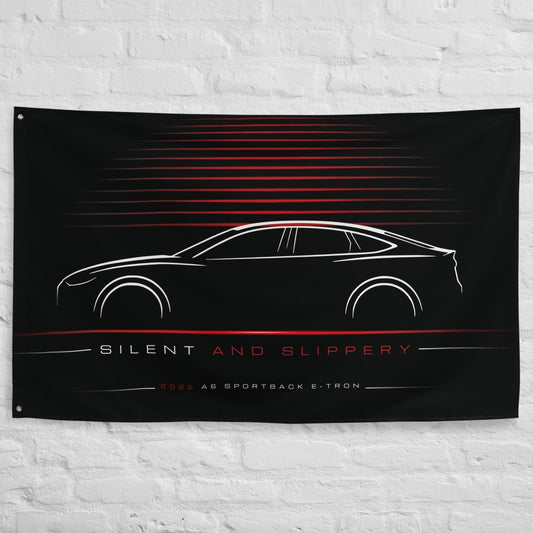 Audi A6 Sportback e-tron 2025 car silhouette flag - White Brick Wall