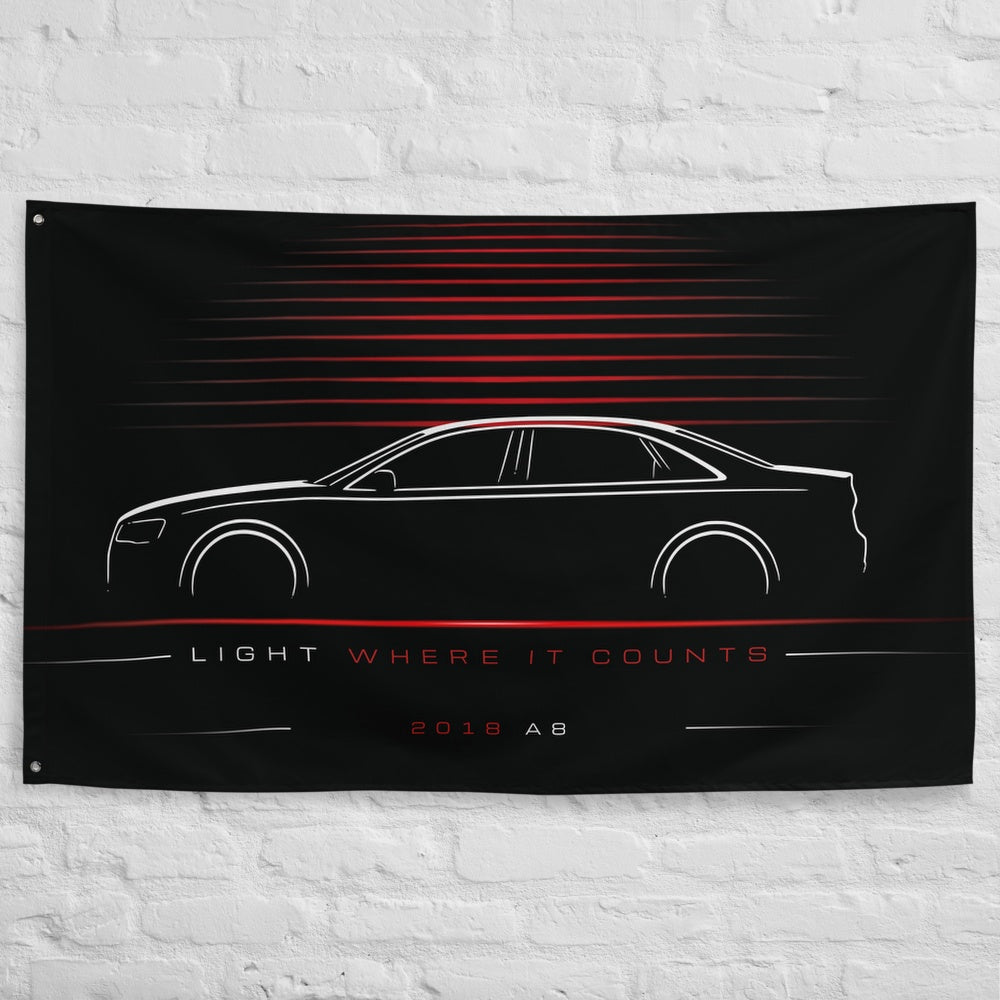 Audi A8 2018 car silhouette flag - White Brick Wall