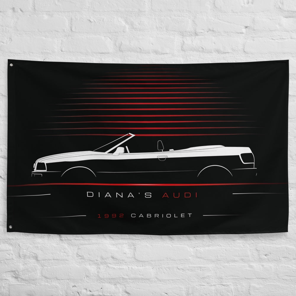 Audi Cabriolet 1992 car silhouette flag - White Brick Wall