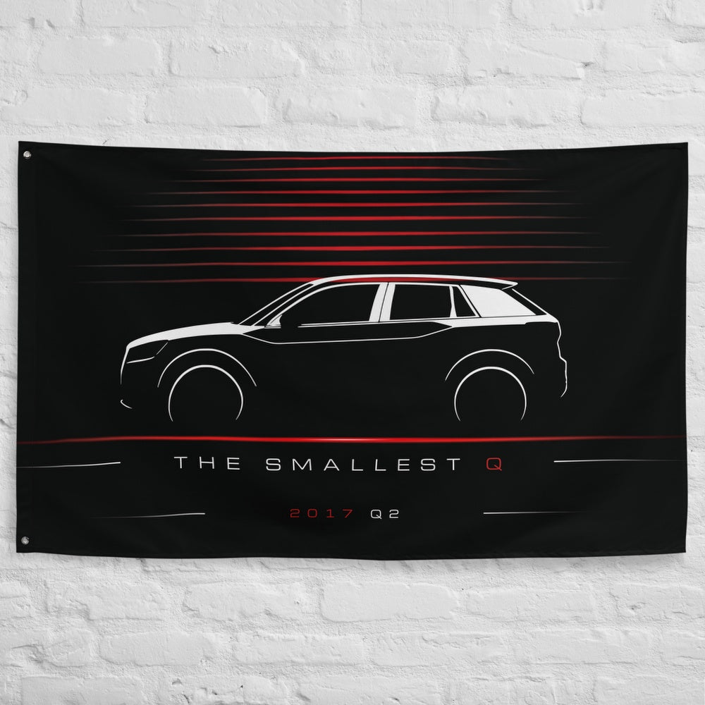 Audi Q2 2017 car silhouette flag - White Brick Wall
