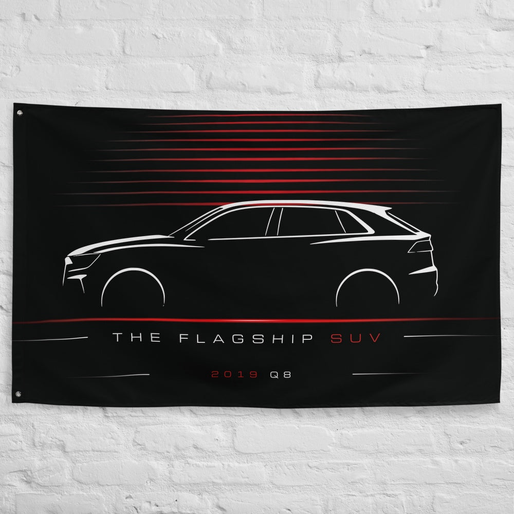 Audi Q8 2019 car silhouette flag - White Brick Wall