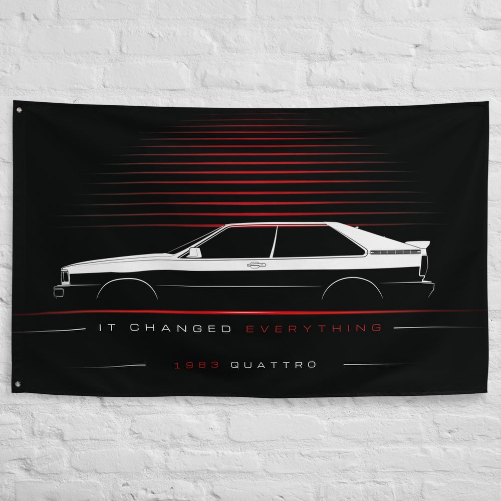 Audi Quattro 1983 car silhouette flag - White Brick Wall