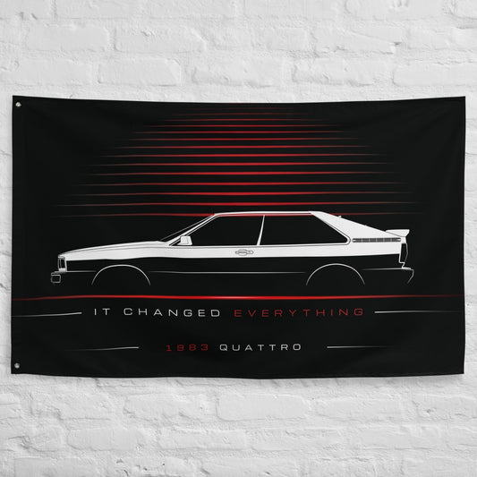 Audi Quattro 1983 car silhouette flag - White Brick Wall