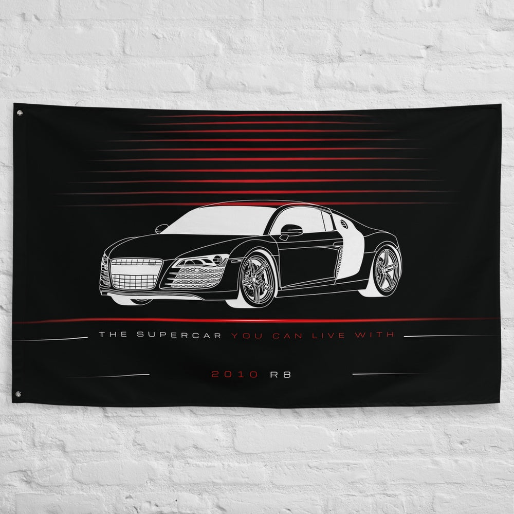 Audi R8 2010 car silhouette flag - White Brick Wall