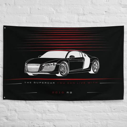 Audi R8 2010 car silhouette flag - White Brick Wall