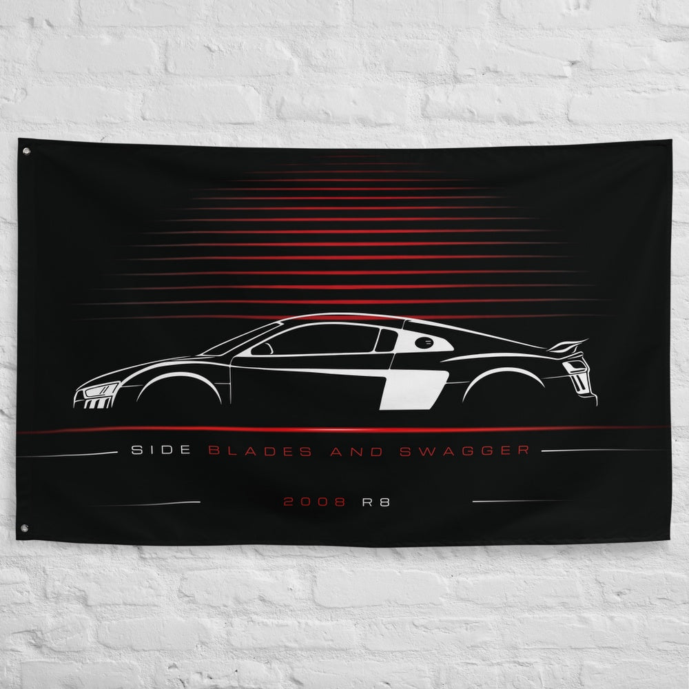 Audi R8 2008 car silhouette flag - White Brick Wall