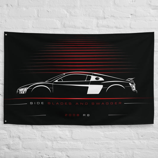 Audi R8 2008 car silhouette flag - White Brick Wall