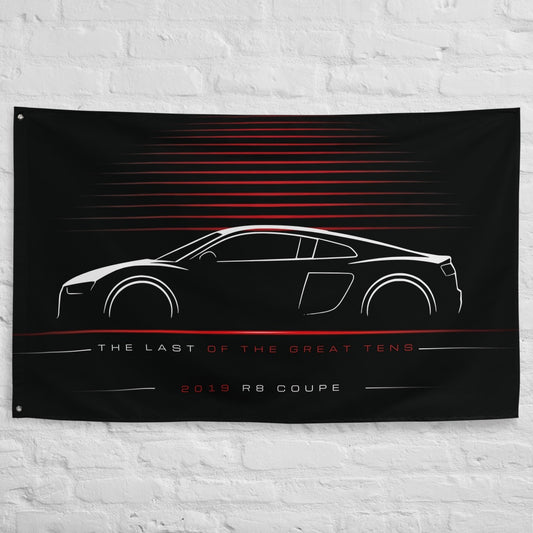 Audi R8 Coupe 2019 car silhouette flag - White Brick Wall